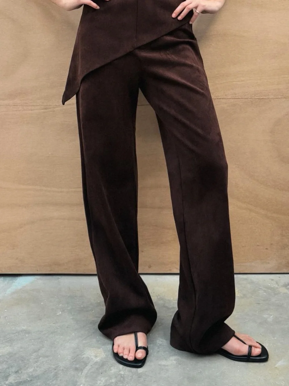 Zara NWT Wide-Leg faux suede Pants Dark Brown